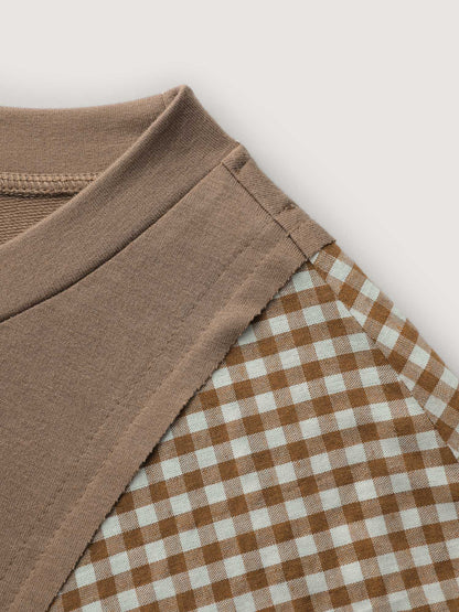 Plaid Contrast Sleeve Stretchy Hem Sweatshirt