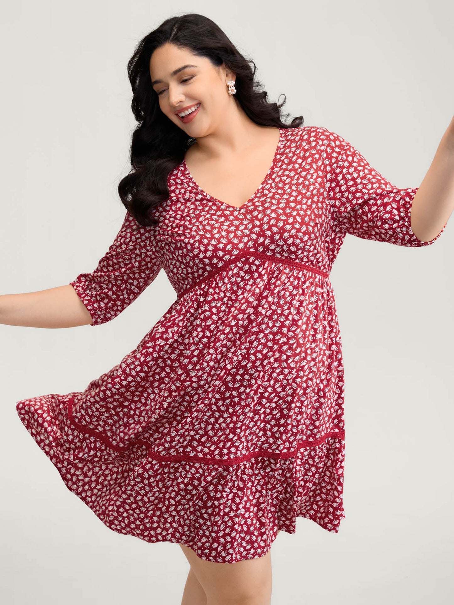 Floral Print Pockets Contrast Knee-Length Dress