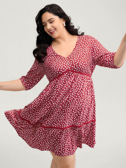 Floral Print Pockets Contrast Knee-Length Dress
