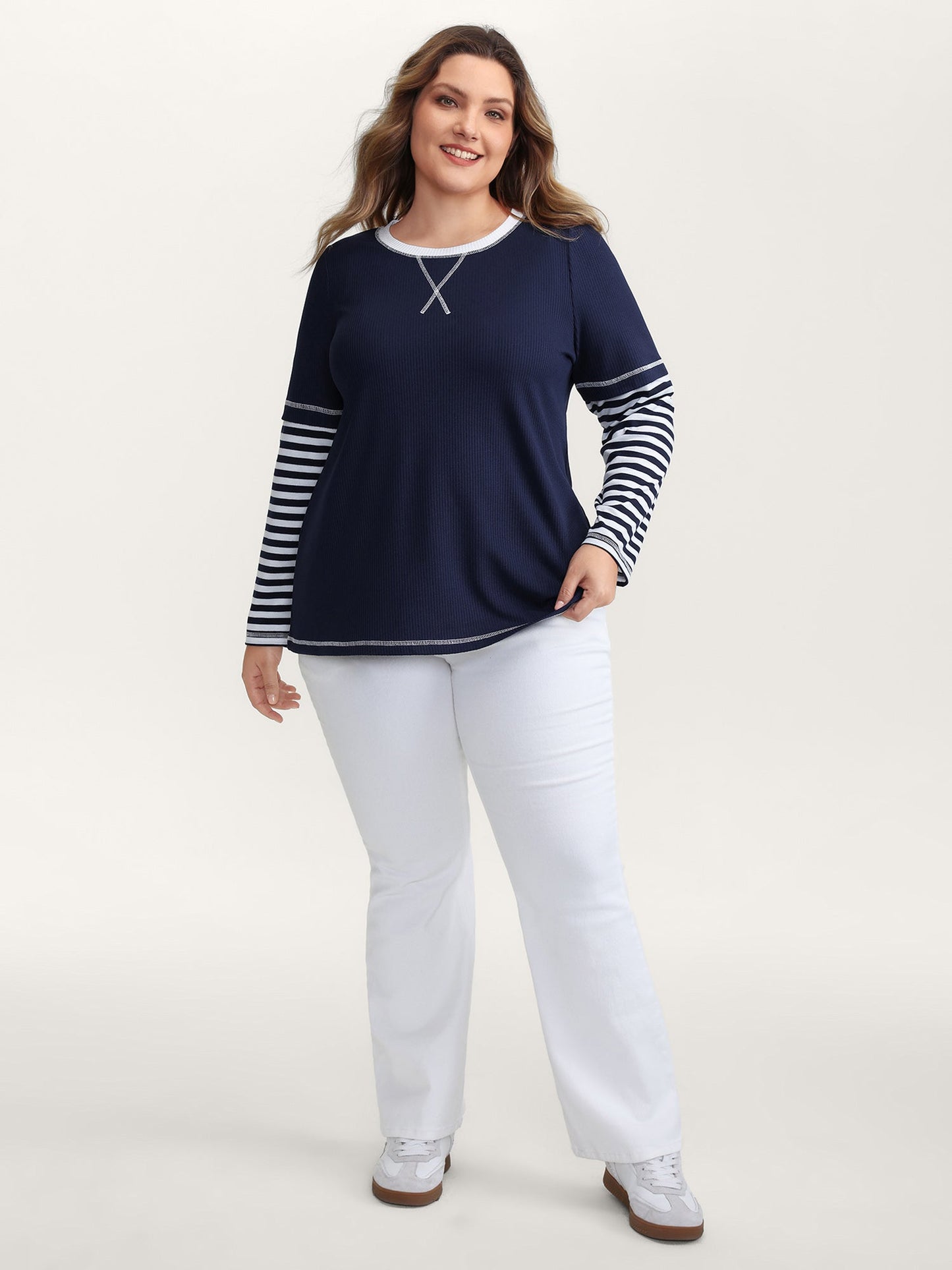 Waffle Layered Color Contrast T-Shirt