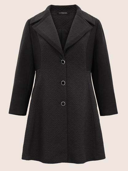 Solid Textured Button Up Lapel Collar Woven Coat