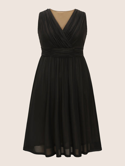 Solid Mesh Ruched Midi Tank Dress