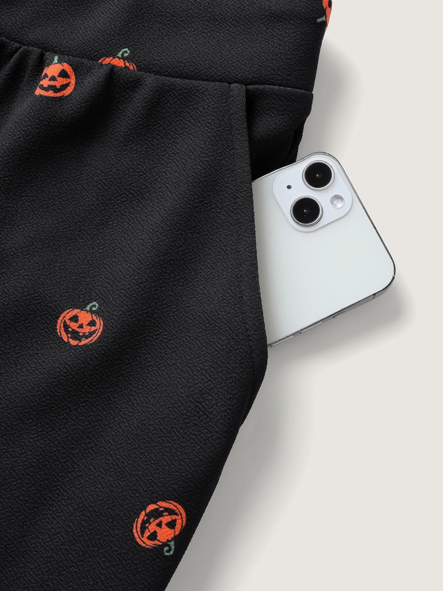 Pumpkin Print Stretchy Overall Strap Jumpsuit