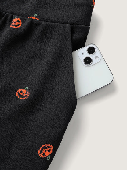 Pumpkin Print Stretchy Overall Strap Jumpsuit