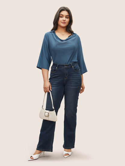 Cowl Neck Plain Bell Sleeve Blouse