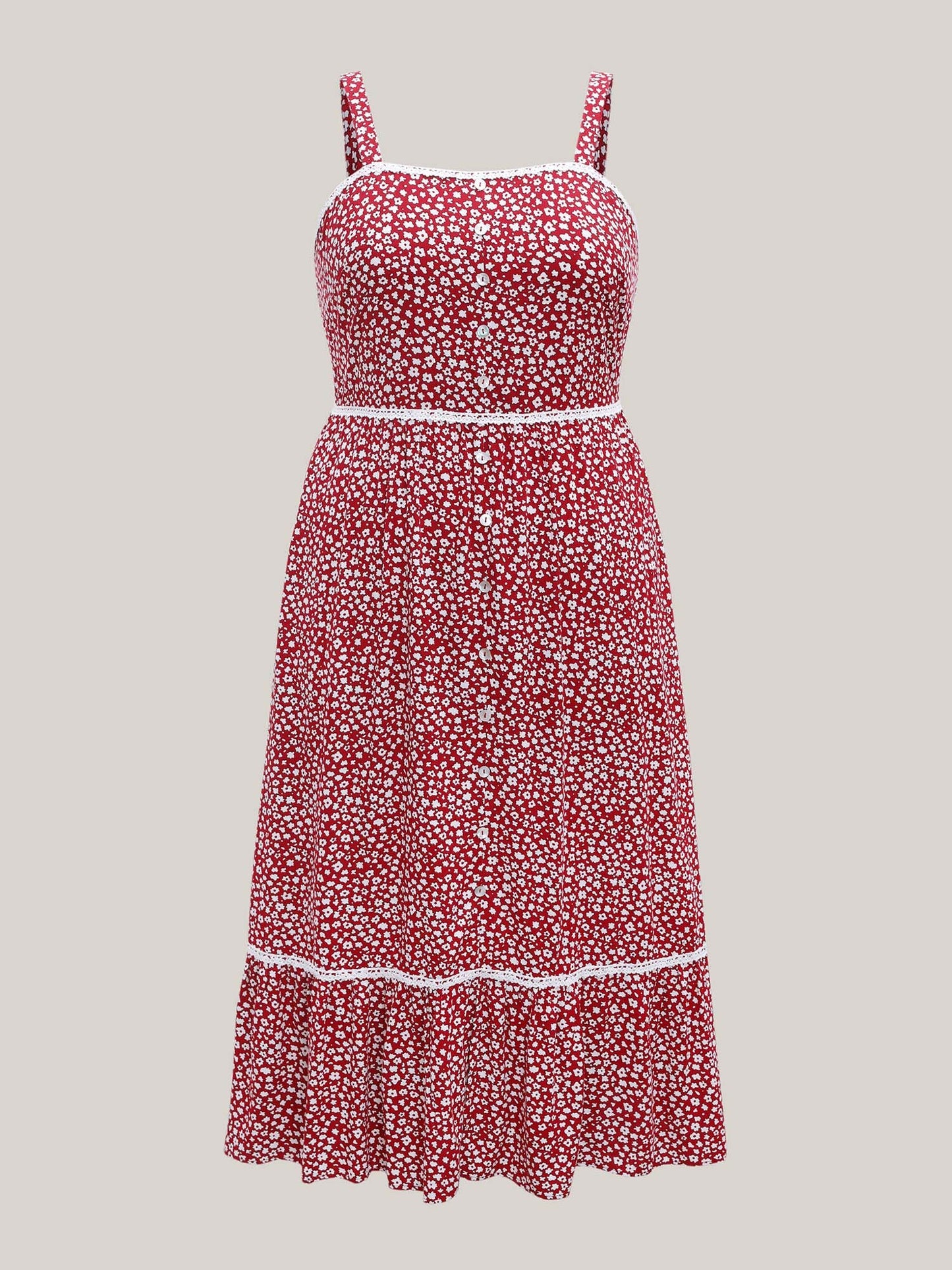 Ditsy Floral Print Lace Trim Cami Dress