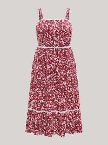 Ditsy Floral Print Lace Trim Cami Dress