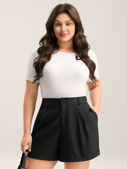 Rolled Hem Straight-Leg Solid Pants
