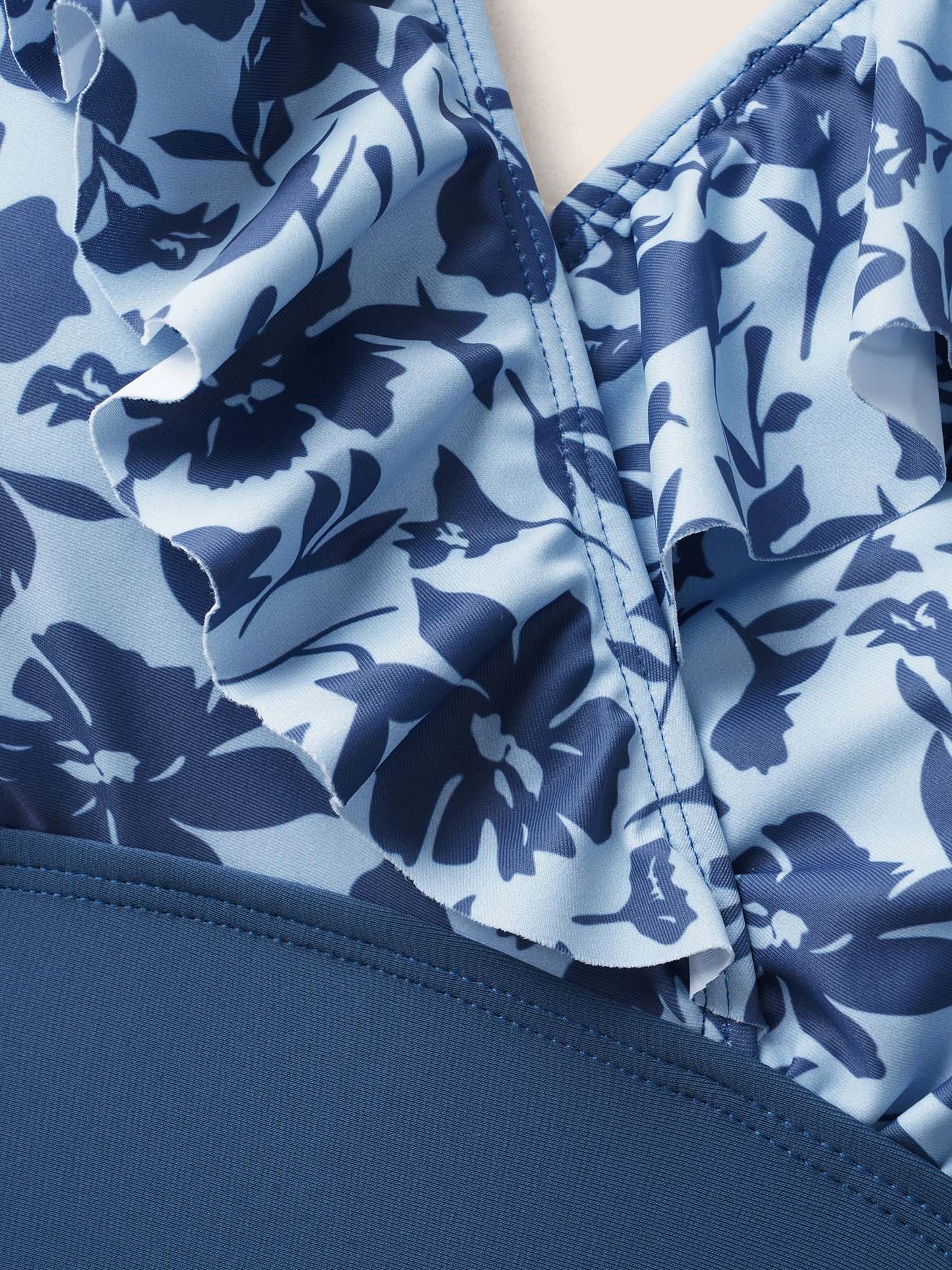Silhouette Floral Print Patchwork Ruffles One Piece Swimsuit