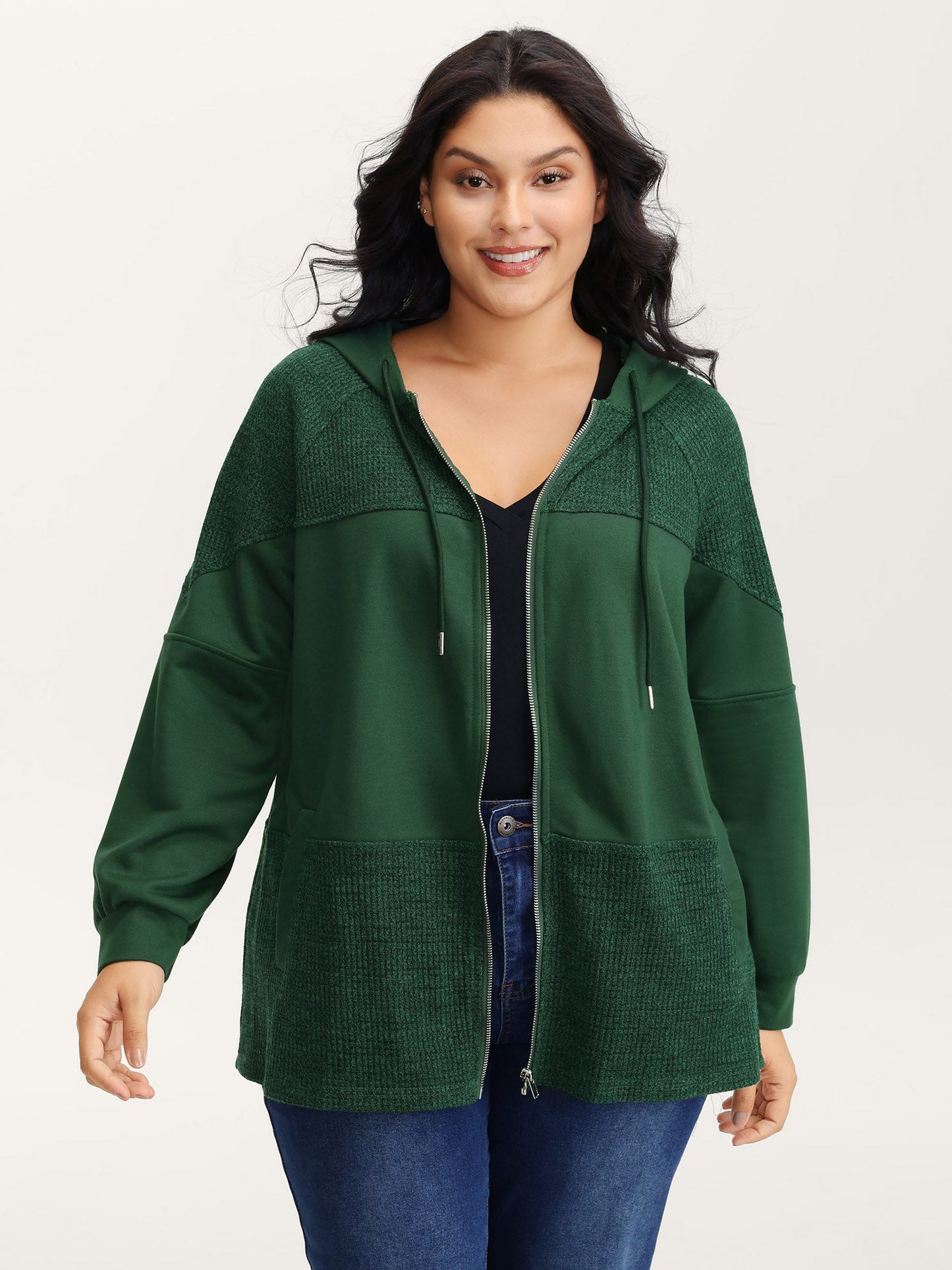 Color Contrast Textured Zipper Jacket