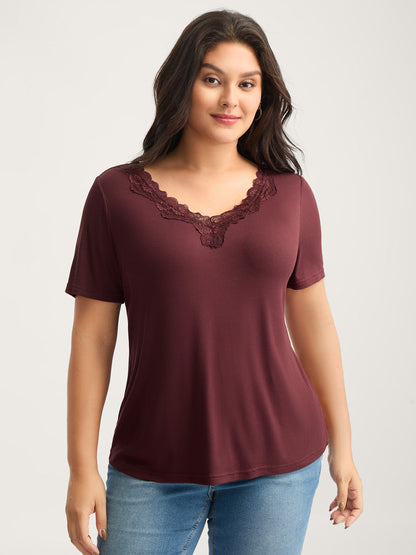 Lace V-Neck Fitted T-Shirt