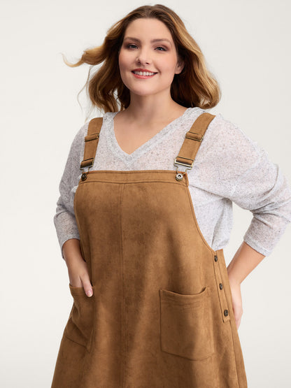 Suede Overall Adjustable Straps Midi Dress