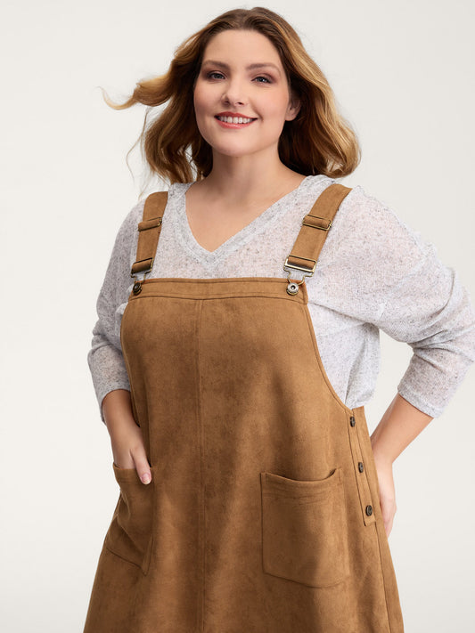 Suede Overall Adjustable Straps Midi Dress