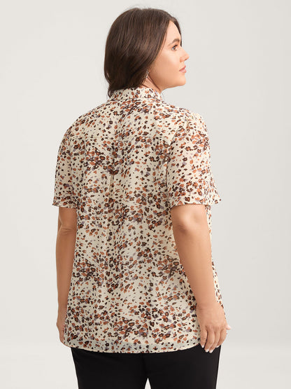 Leopard Print Ribbon Collar Blouse
