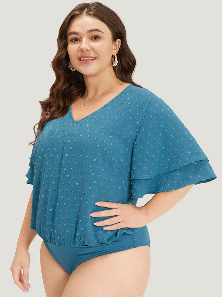Polka Dot V Neck Ruffle Layered Sleeve Bodysuit
