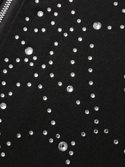 Shimmery Rhinestone Sequin Spiderweb Zipper Hoodie