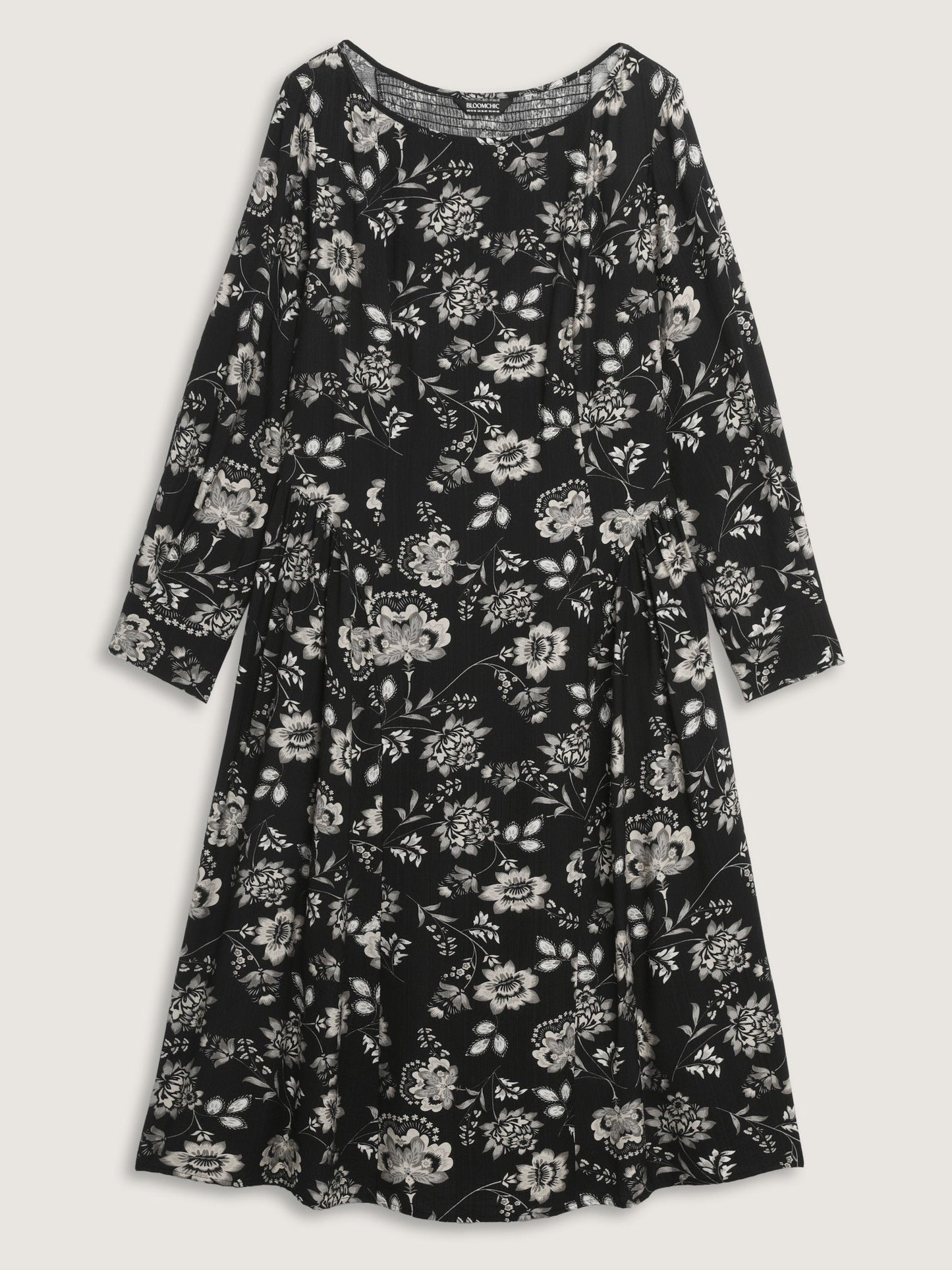 Floral Print Boat Neckline Midi Dress