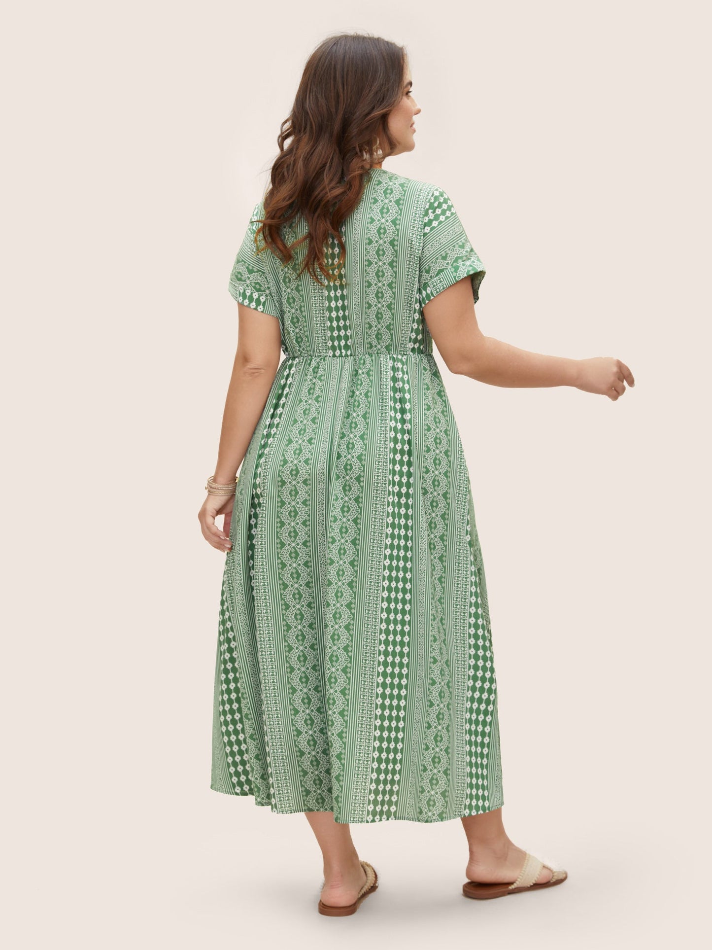 Boho Print Overlap Collar Dolman Sleeve Dress