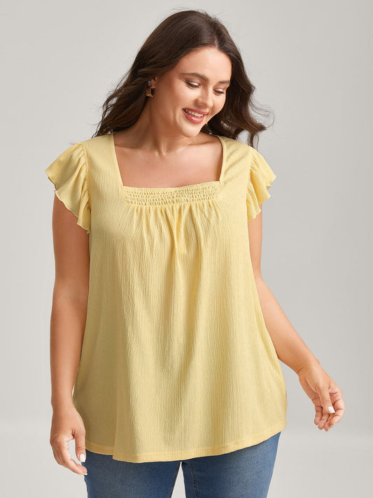 Shirred Square Neck Flowy Solid Top