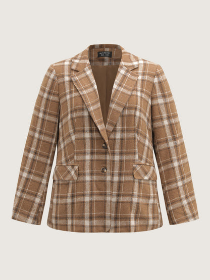 Plaid Pattern Button-Front Blazer