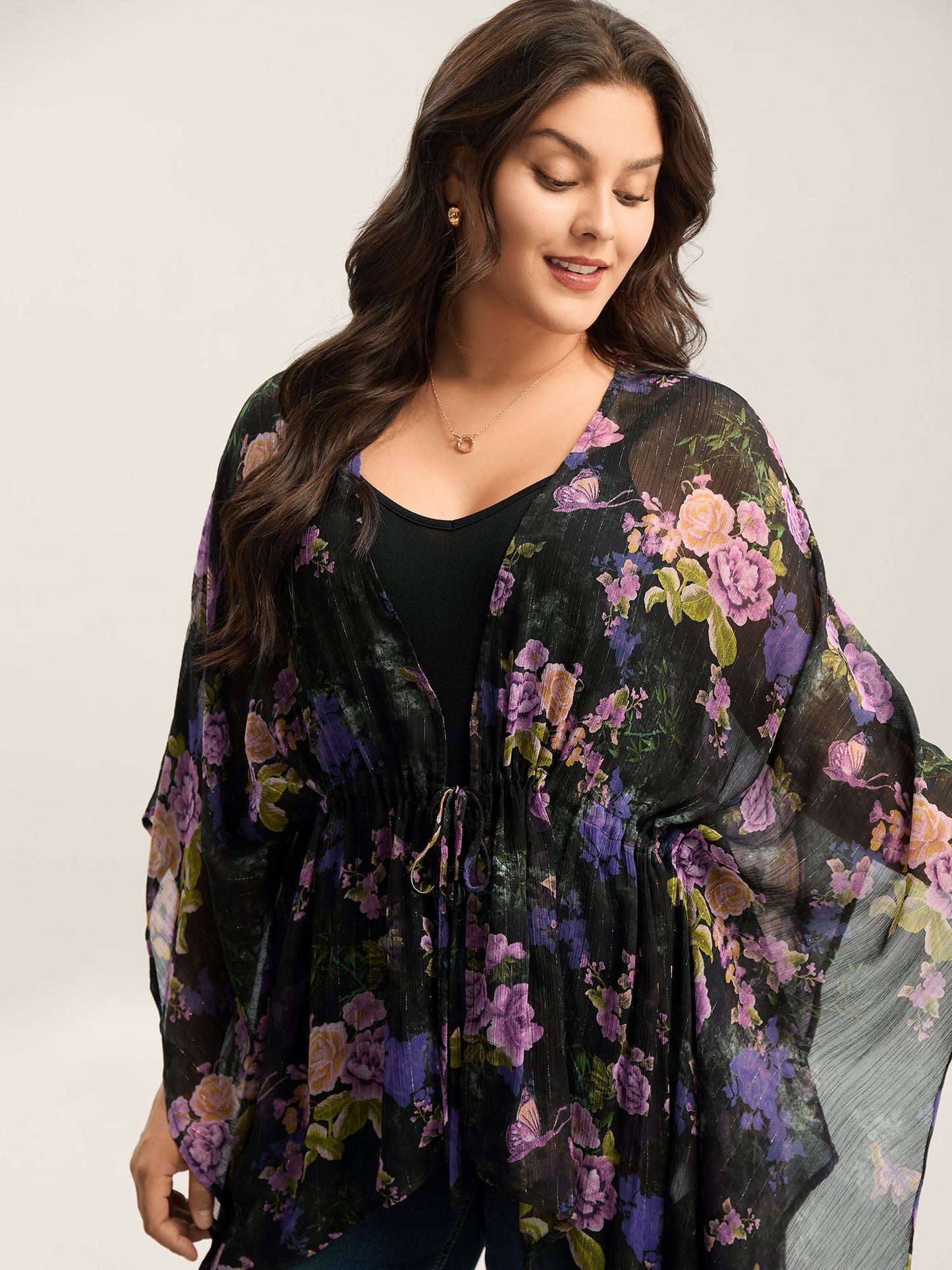 Gold Silver Wire Mesh Drawstring Kimono