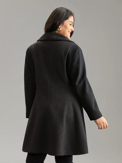 Solid Textured Button Up Lapel Collar Woven Coat