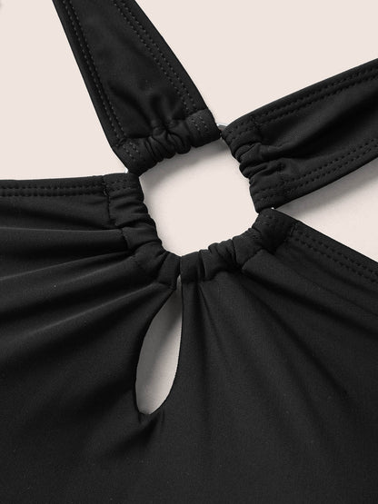 Asymmetrical Neck Cut Out Gathered Swim Top
