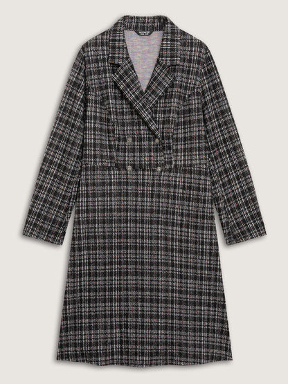 Tweed Stretchy Waist Pockets Midi Dress