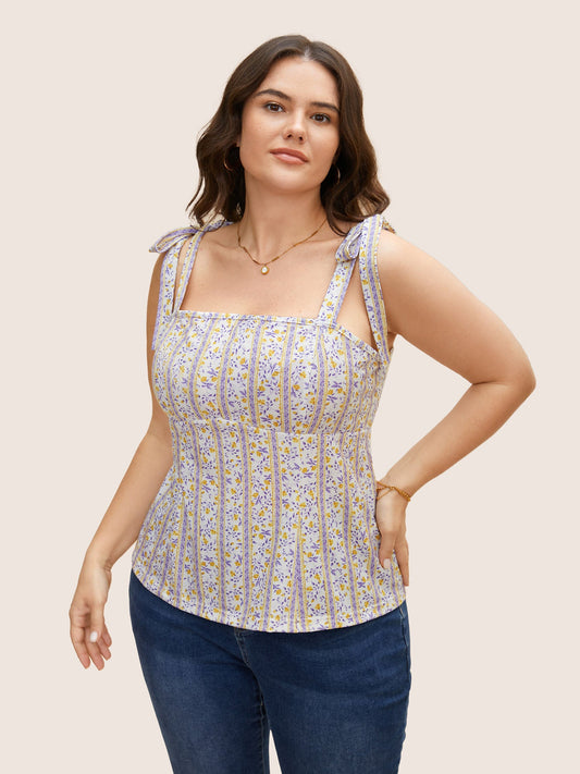 Ditsy Floral Shirred Tie Knot Cami Top