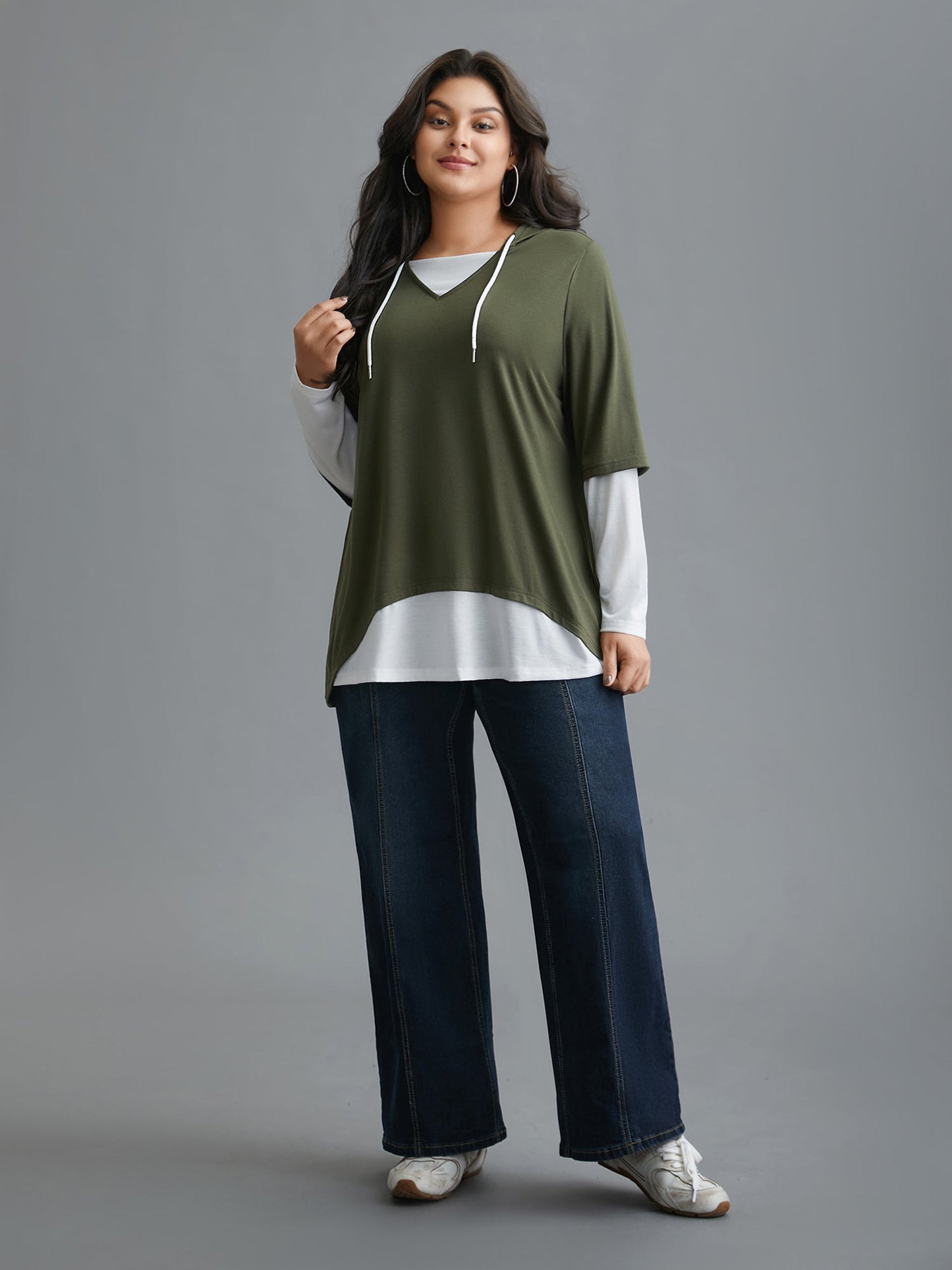 Color Contrast Combined Hoodie Shirt
