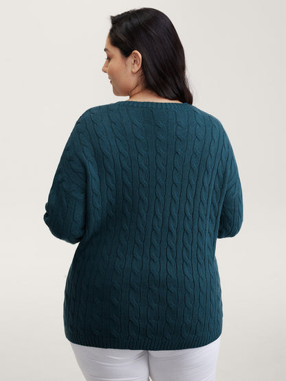 Floral Embroidered Cable Knit Pullover