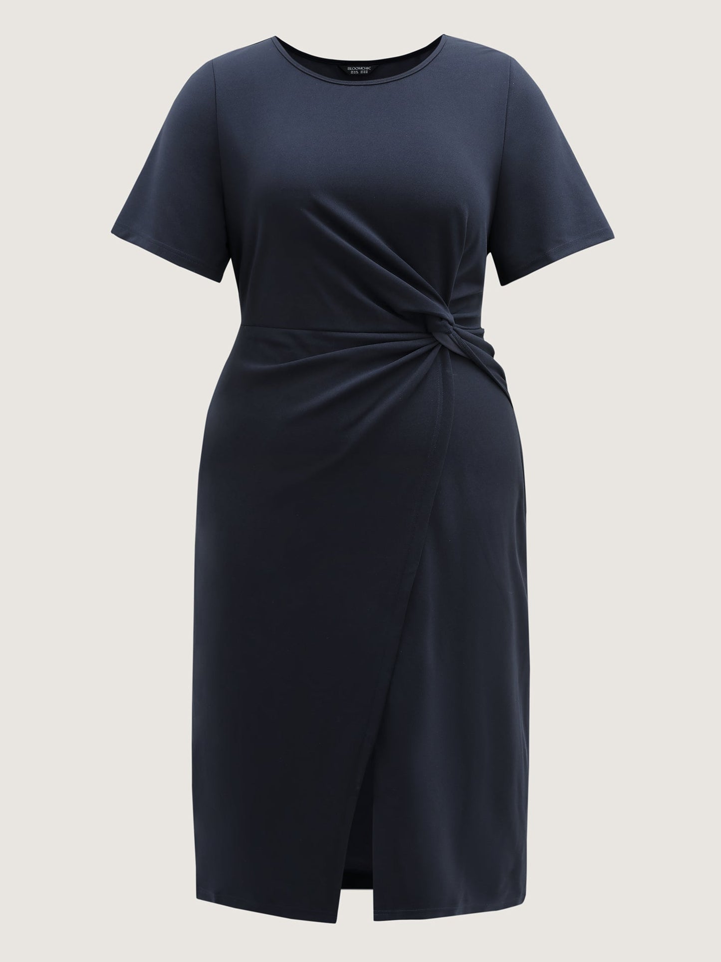 Half-Sleeve Split Front Sheath Midi Dress