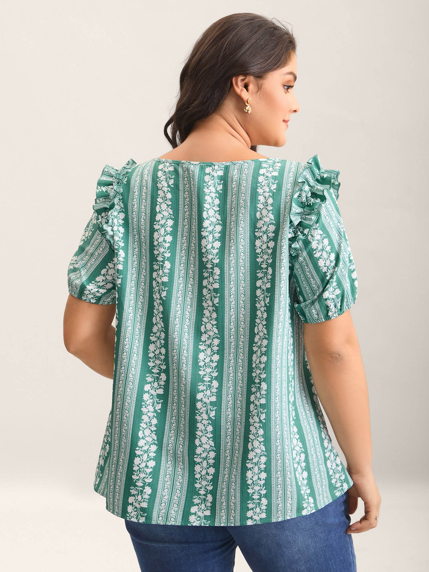 Floral Print Ruffled Detail Sleeve Blouse