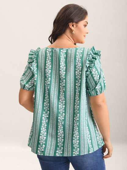 Floral Print Ruffled Detail Sleeve Blouse