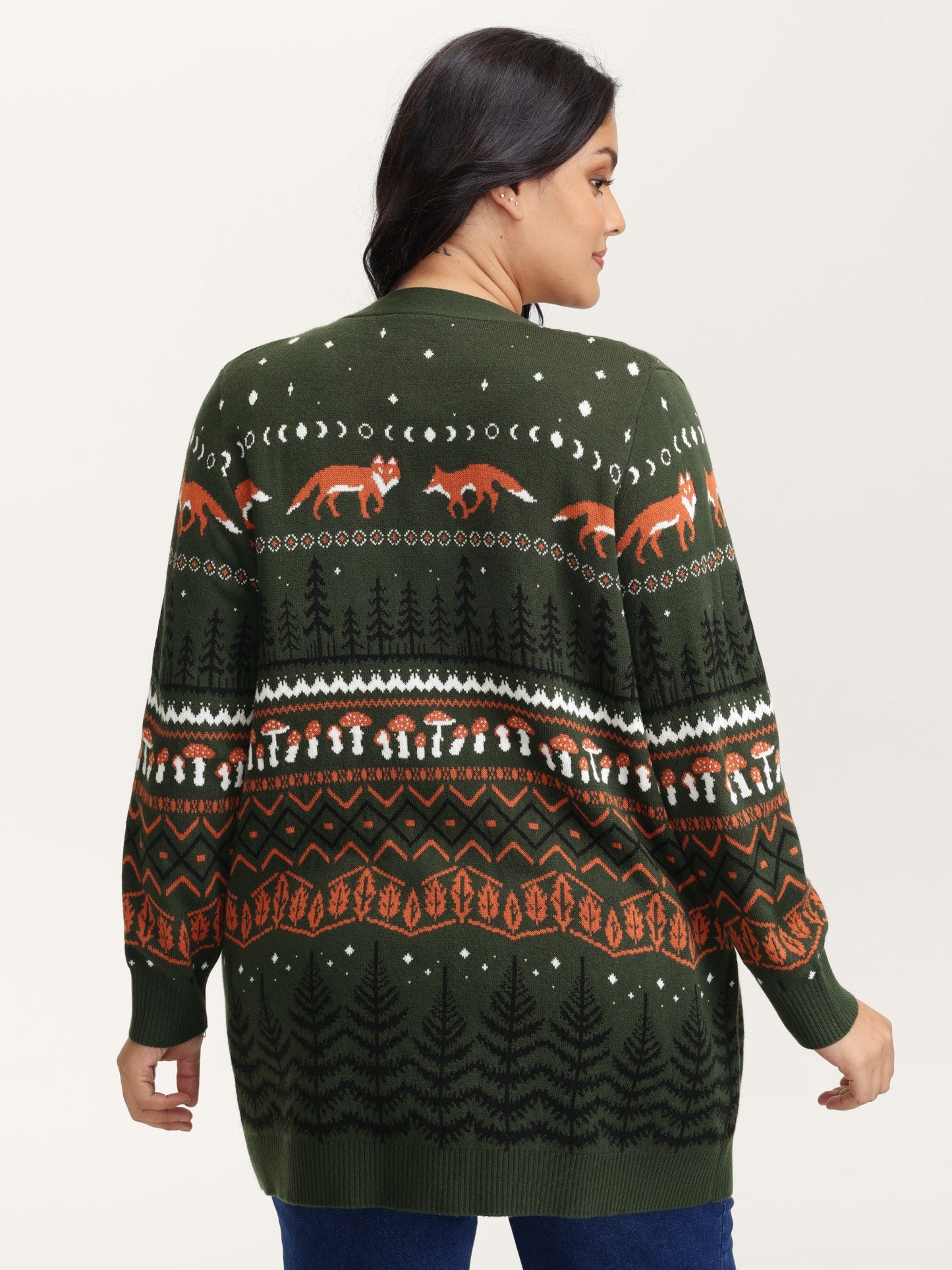 Fox in Forest Contrast Knit Cardigan