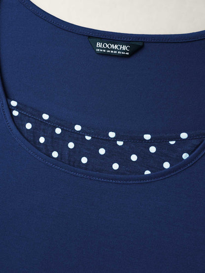 Mixed Fabric Polka Dots Patchwork T-Shirt