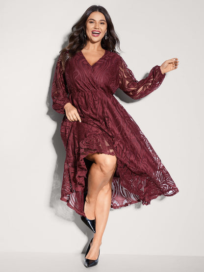 Textured Sheer Lace Midi Dress