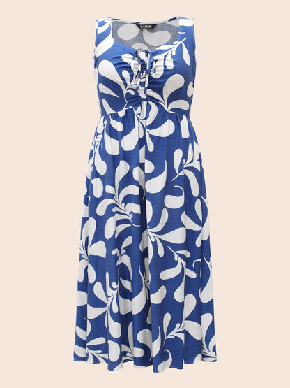Silhouette Floral Print Drawstring Midi Dress