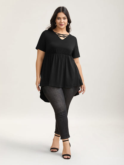 Neck Tie-Up Stretchy Peplum Top