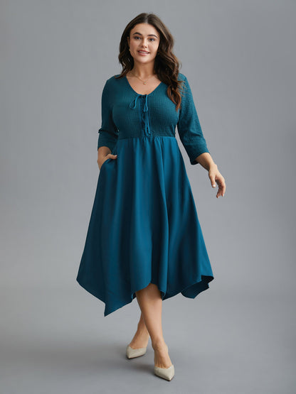 Adjustable Drawstring Asymmetrical Hem Textured Dress