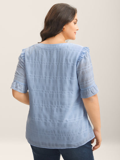 Checked Texture Jacquard Notched Collar Blouse