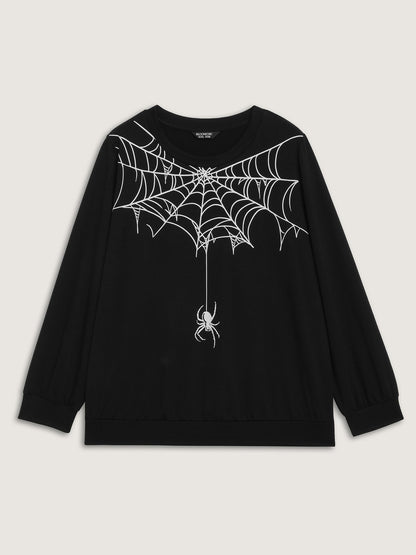Playful Spider Halloween Print Sweatshirt