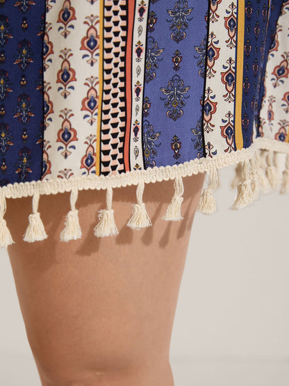 Boho Print Tassels Hem Shorts