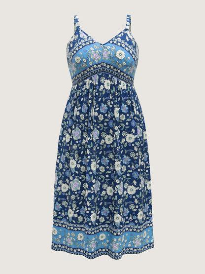 Floral Print Contrast Cami Midi Dress