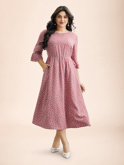 Polka Dot Print Tiered Ruffles Sleeve Midi Dress
