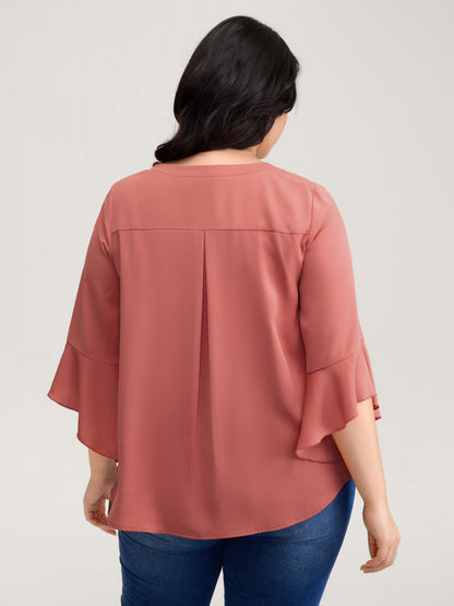 Textured Ruffled Sleeve Flowy Blouse