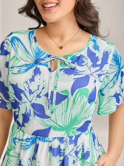 Chiffon Floral Neck Tie Lined Midi Dress