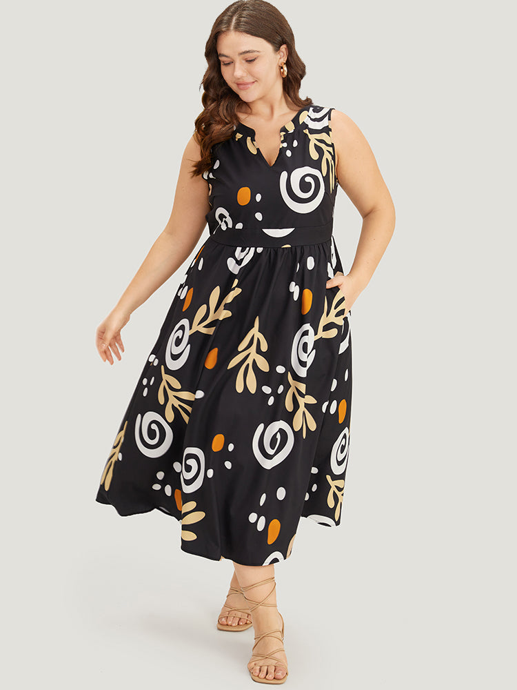 Graphic Print Notched Pocket Tank Dress