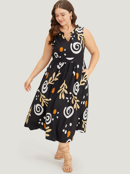 Graphic Print Notched Pocket Tank Dress