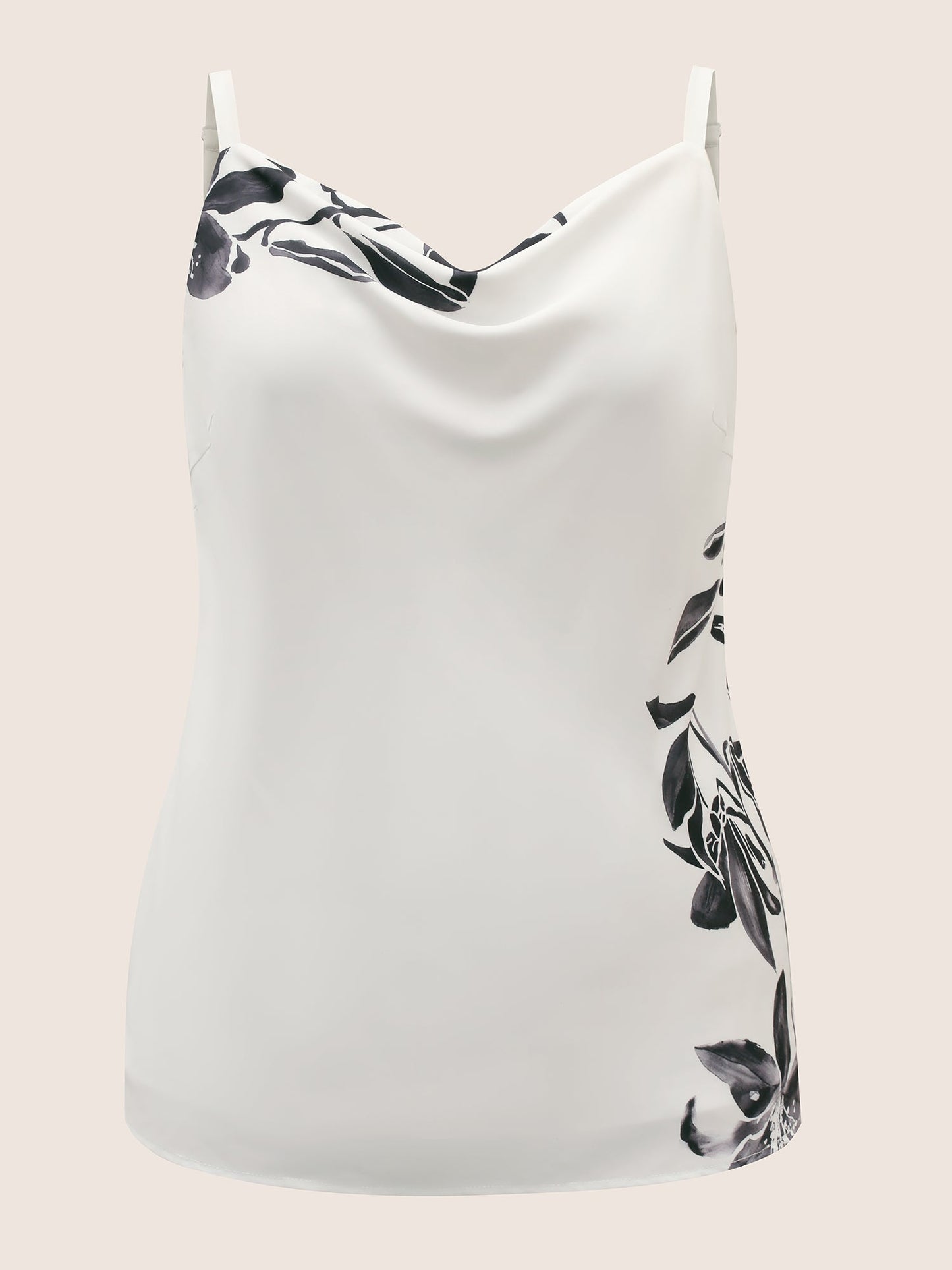 Cowl Neck Lily Print Split Hem Cami Top